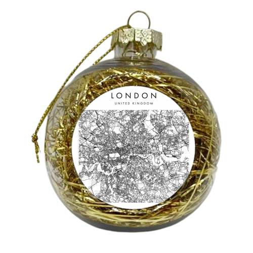 London United Kingdom, Street Map - xmas bauble by Toni Scott