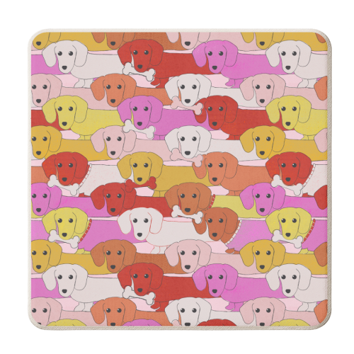 Long Dogs Pattern Pink Edition - personalised beer coaster by Ania Wieclaw