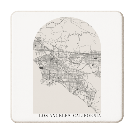 Los Angeles California Boho Arch Street Map White Background - personalised beer coaster by Toni Scott