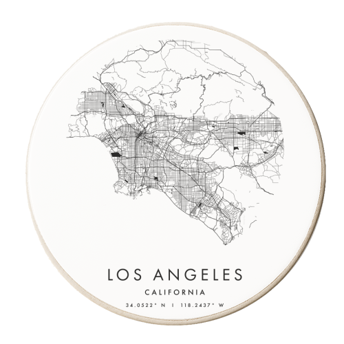 Los Angeles California Minimal Modern Circle Street Map - personalised beer coaster by Toni Scott