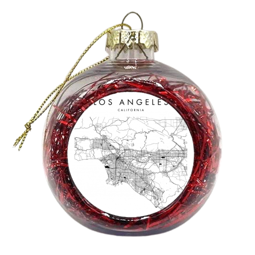 Los Angeles California Minimal Modern Street Map - xmas bauble by Toni Scott