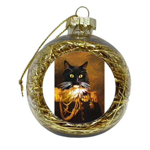 Louie cat portrait - xmas bauble by Tom Jelley