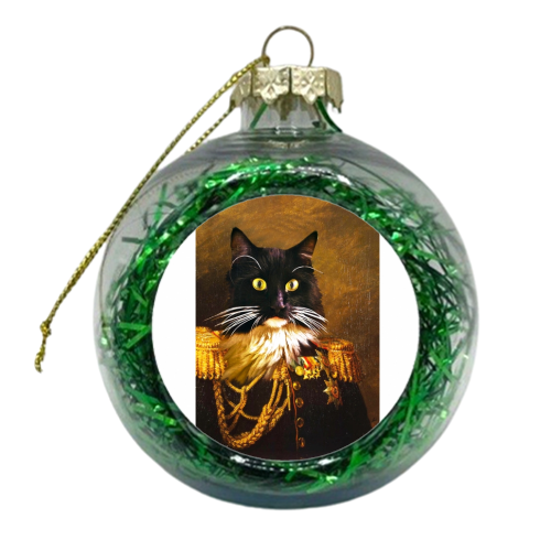 Louie cat portrait - xmas bauble by Tom Jelley