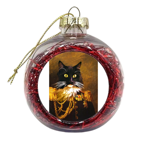 Louie cat portrait - xmas bauble by Tom Jelley