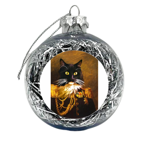 Louie cat portrait - xmas bauble by Tom Jelley
