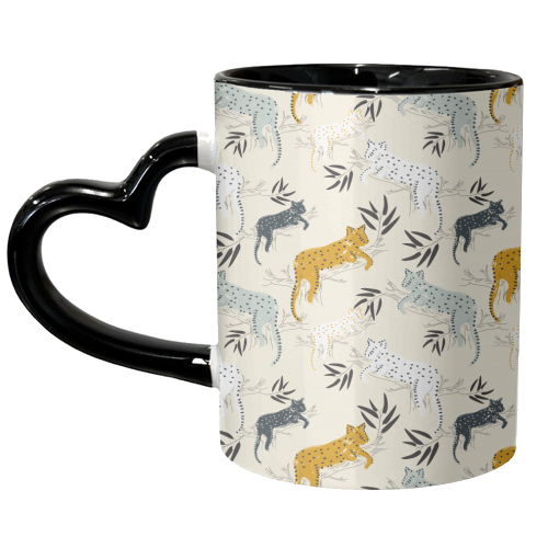 Lounging leopards - unique mug by Michelle Walker