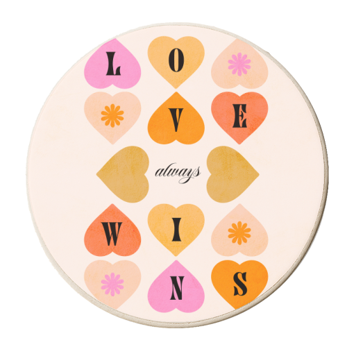Love always wins - Earthy, peachy and pink - personalised beer coaster by Dominique Vari
