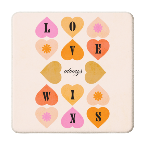 Love always wins - Earthy, peachy and pink - personalised beer coaster by Dominique Vari
