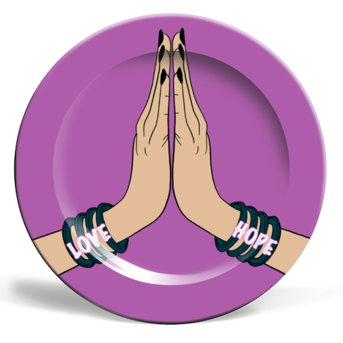 Love Hope Namaste - ceramic dinner plate by Nida Designs