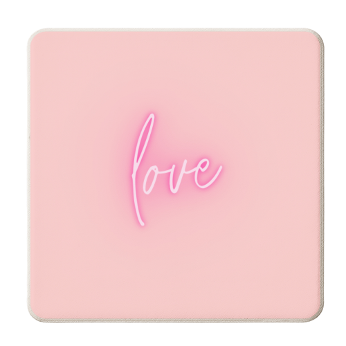 Love in pink typography - personalised beer coaster by Proper Job Studio
