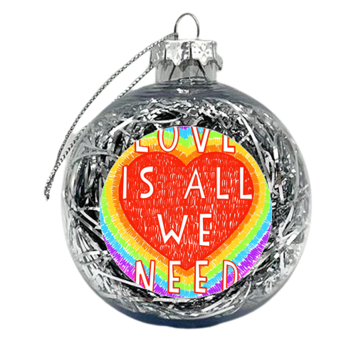 Love Is All We Need Rainbow Heart - xmas bauble by Adam Regester