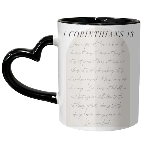 Love is patient love is kind 1 Corinthians 13 Minimal Boho Beige Arch Script - unique mug by Toni Scott