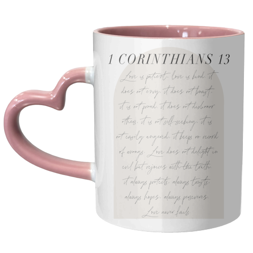 Love is patient love is kind 1 Corinthians 13 Minimal Boho Beige Arch Script - unique mug by Toni Scott