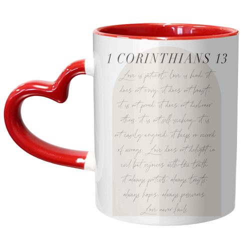 Love is patient love is kind 1 Corinthians 13 Minimal Boho Beige Arch Script - unique mug by Toni Scott