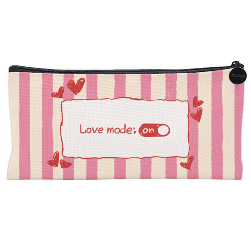 Love Mode On Pink Aesthetic Stripes - flat pencil case by EZbie