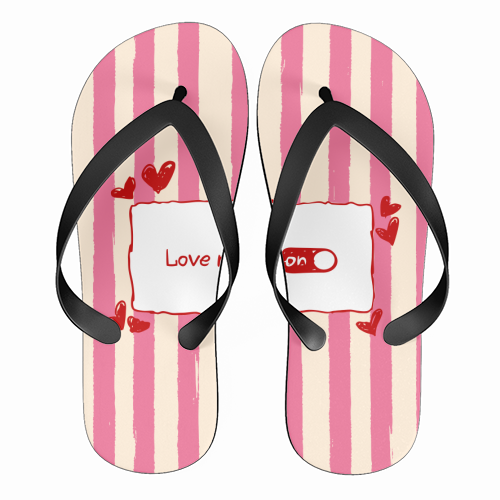 Love Mode On Pink Aesthetic Stripes - funny flip flops by EZbie