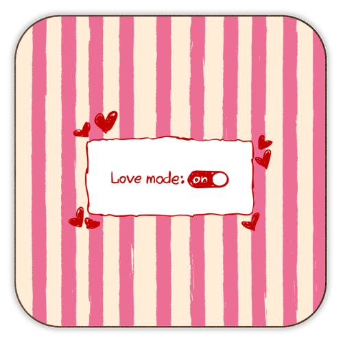 Love Mode On Pink Aesthetic Stripes - personalised beer coaster by EZbie