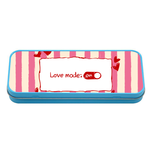 Love Mode On Pink Aesthetic Stripes - tin pencil case by EZbie