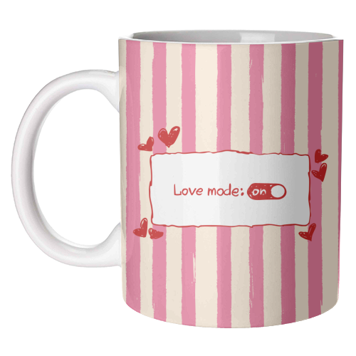 Love Mode On Pink Aesthetic Stripes - unique mug by EZbie