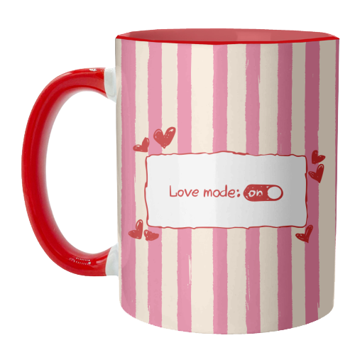 Love Mode On Pink Aesthetic Stripes - unique mug by EZbie