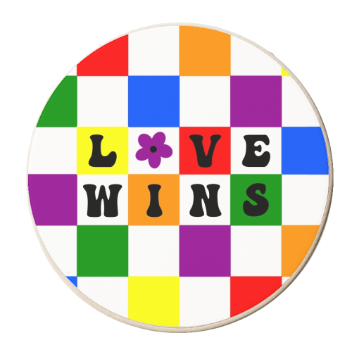 Love wins lgbtq+ checkerboard - personalised beer coaster by The Girl Next Draw