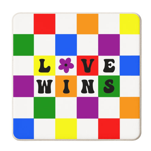 Love wins lgbtq+ checkerboard - personalised beer coaster by The Girl Next Draw