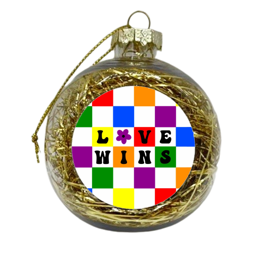 Love wins lgbtq+ checkerboard - xmas bauble by The Girl Next Draw