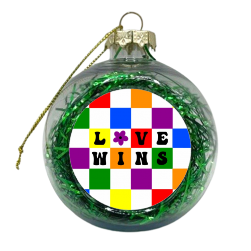 Love wins lgbtq+ checkerboard - xmas bauble by The Girl Next Draw