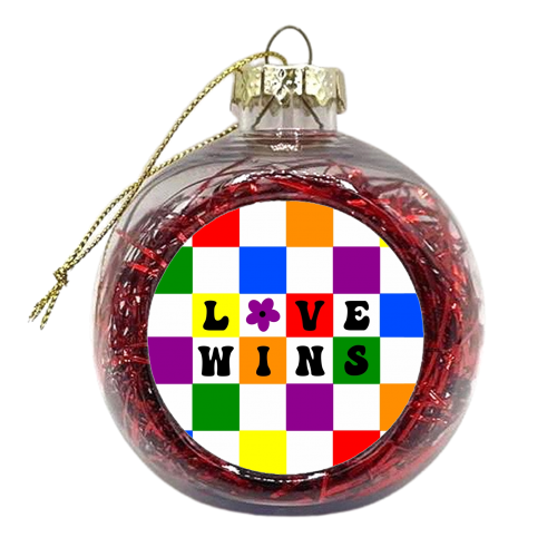 Love wins lgbtq+ checkerboard - xmas bauble by The Girl Next Draw