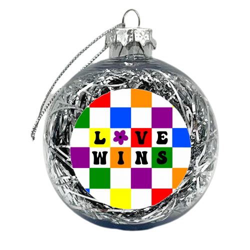 Love wins lgbtq+ checkerboard - xmas bauble by The Girl Next Draw