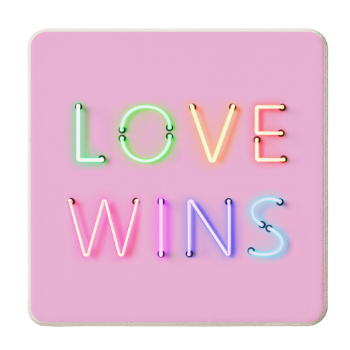 LOVE WINS - Rainbow Neon - personalised beer coaster by Ania Wieclaw