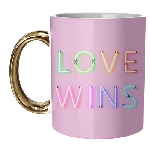 LOVE WINS - Rainbow Neon - unique mug by Ania Wieclaw