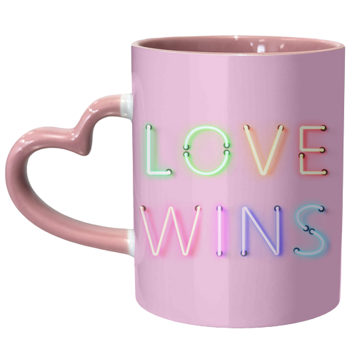 LOVE WINS - Rainbow Neon - unique mug by Ania Wieclaw