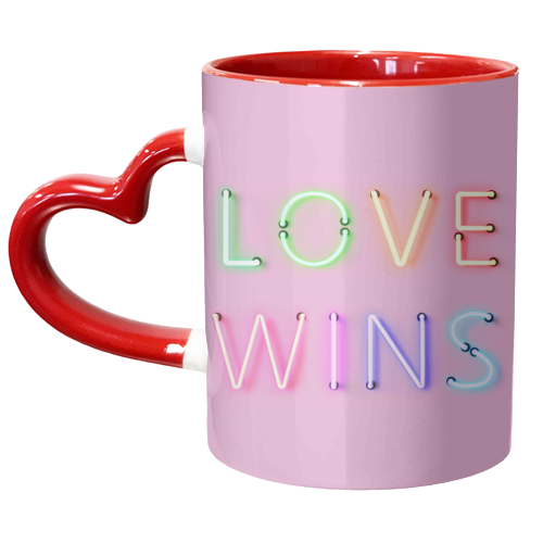 LOVE WINS - Rainbow Neon - unique mug by Ania Wieclaw