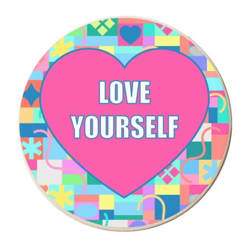 Love Yourself (patterned background) - personalised beer coaster by Adam Regester