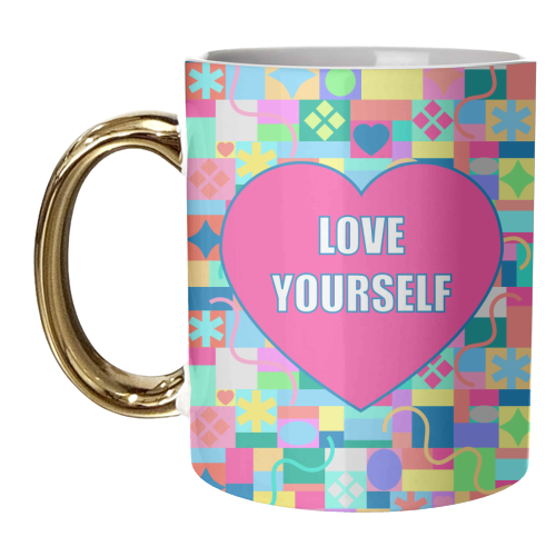 Love Yourself (patterned background) - unique mug by Adam Regester