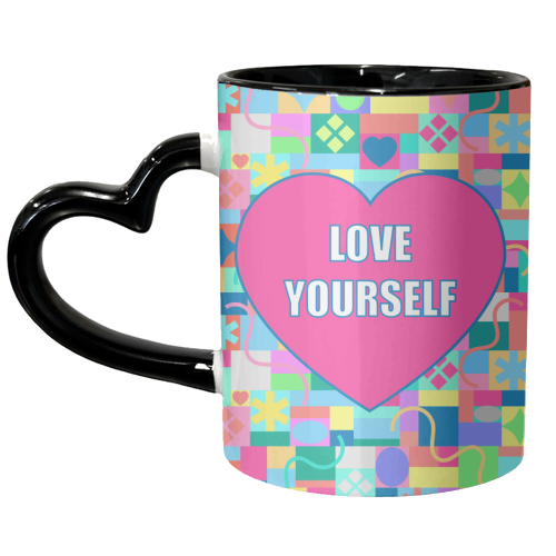 Love Yourself (patterned background) - unique mug by Adam Regester