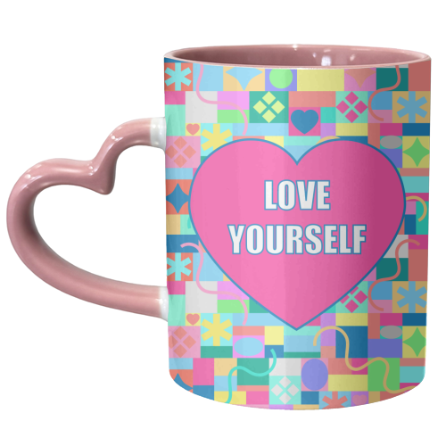 Love Yourself (patterned background) - unique mug by Adam Regester