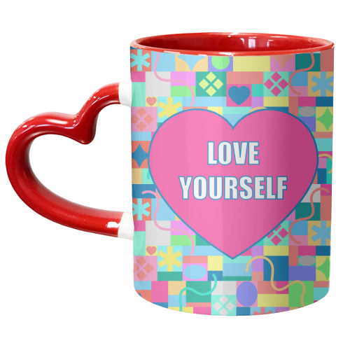Love Yourself (patterned background) - unique mug by Adam Regester