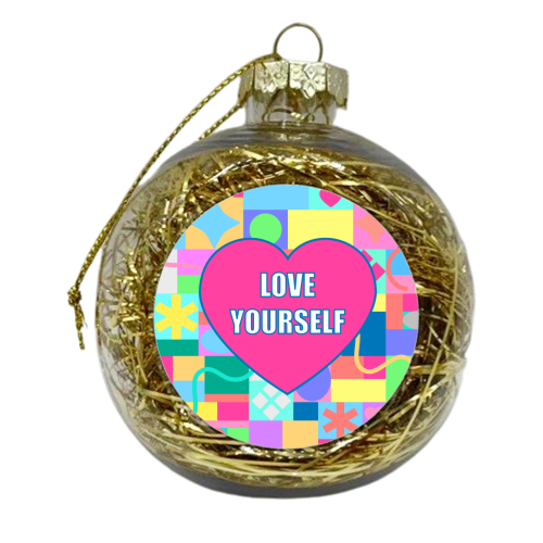 Love Yourself (patterned background) - xmas bauble by Adam Regester