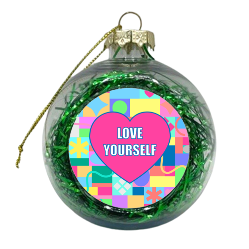 Love Yourself (patterned background) - xmas bauble by Adam Regester