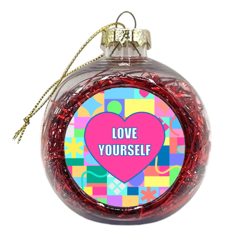 Love Yourself (patterned background) - xmas bauble by Adam Regester