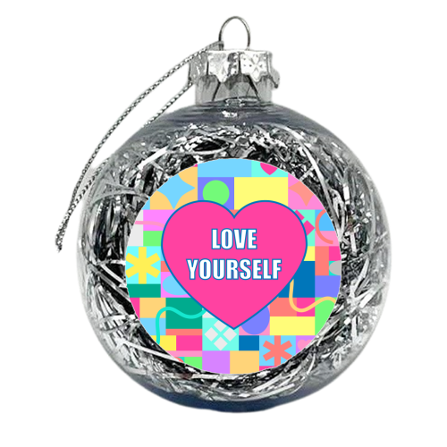 Love Yourself (patterned background) - xmas bauble by Adam Regester