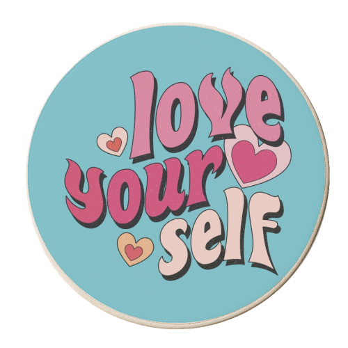 Love Yourself retro design - personalised beer coaster by Giddy Kipper