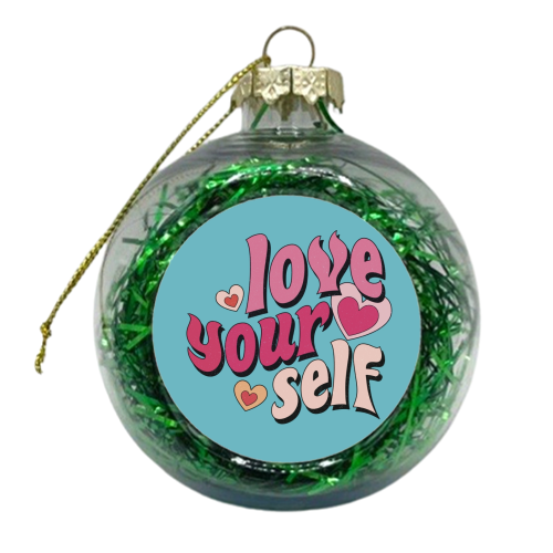 Love Yourself retro design - xmas bauble by Giddy Kipper