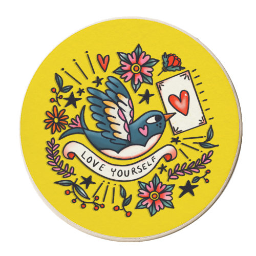 LOVE YOURSELF VINTAGE - personalised beer coaster by Nichola Cowdery