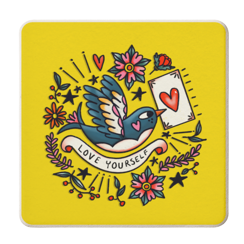 LOVE YOURSELF VINTAGE - personalised beer coaster by Nichola Cowdery