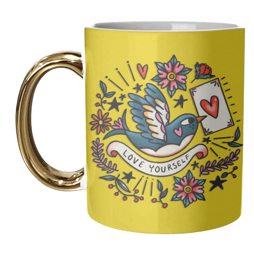LOVE YOURSELF VINTAGE - unique mug by Nichola Cowdery