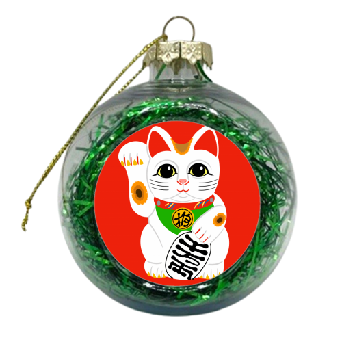 Lucky Chinese Waving Cat ( Red Version ) - xmas bauble by Adam Regester