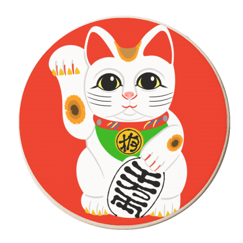 Lucky Chinese Waving Cat ( Red Version ) - personalised beer coaster by Adam Regester